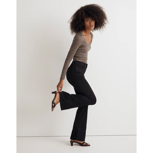 MADEWELL Petite Skinny Flare Jeans in Black Frost Wash {3O5} - Picture 3 of 8